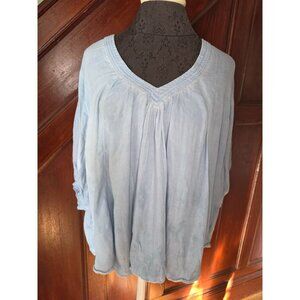 Free People Womens Light Blue V-Neck Top L